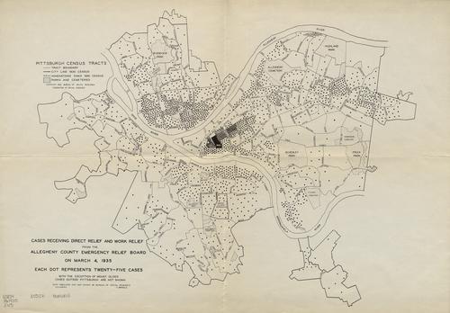 Cases receiving work relief from the Allegheny County Emergency Relief Board on March 4, 1935 : each dot represents twenty-five cases