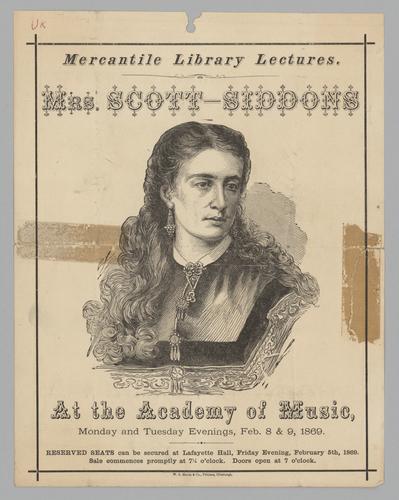 Advertising - Mercantile Library Lectures, Mrs Scott-Siddons At the Academy of Music