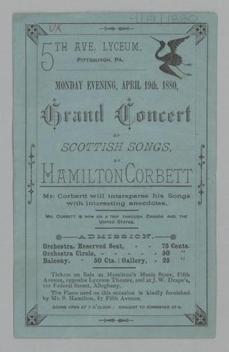 Concert program - Grand Concert of Scottish Songs, by Hamilton Corbett