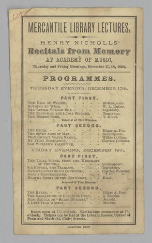 Program - Henry Nicholls' Recitals from Memory