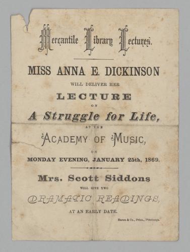 Advertising - Mercantile Library Lectures, A Struggle for Life