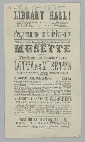 Theatre program - Musette or, The Secret of Guilde Court with Lotta