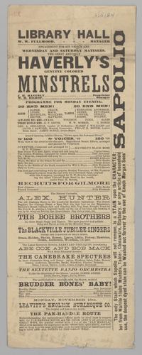 Vaudeville program - Haverly's Genuine Colored Minstrels; Alex Hunter; the Canebrake Spectres; etc