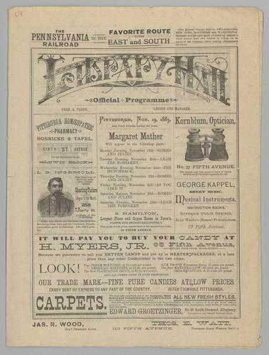 Theatre program - As You Like It with Margaret Mather