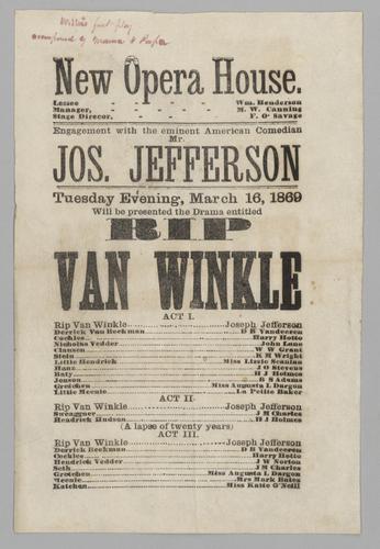 Theatre program - Rip Van Winkle with Mr. Joseph Jefferson