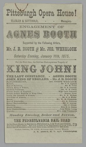Theatre program - King John! with Agnes Booth and J. B. Booth