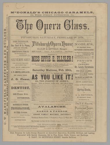 Theatre program - As You Like It! or, The Forest of Arden with Effie E. Ellsler