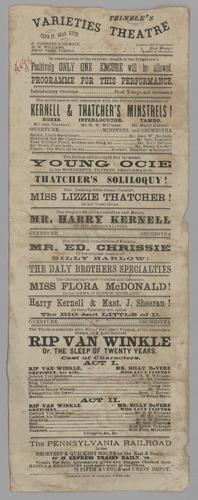 Vaudeville program - Kernell & Thatchers Minstrels!; Rip Van Winkle or, The Sleep of Twenty Years with Billy DeVere; etc