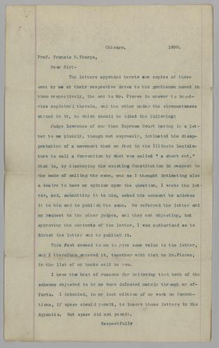 Letter to Prof. Francis N. Thorpe