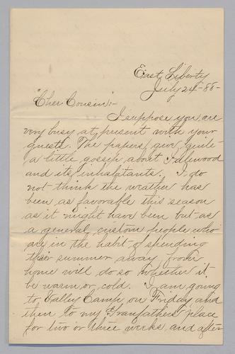 Correspondence, to My Dear Cousin (Lydie Simone)