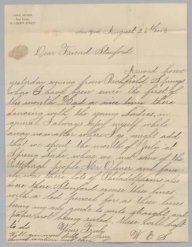 Correspondence, to Stanford (W.E. Smith)