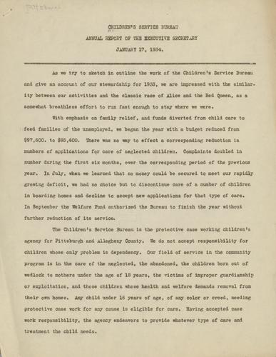 Annual Report, "Children's Service Bureau, Annual Report of the Executive Secretary"