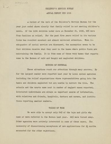 Annual Report, "Children's Service Bureau, Annual Report for 1935"