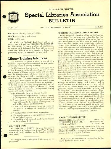Pittsburgh Chapter bulletin