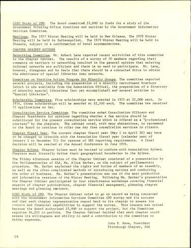 Pittsburgh Chapter bulletin