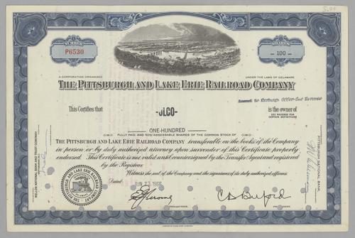 Pittsburgh & Lake Erie Railroad Co. Stock Certificate