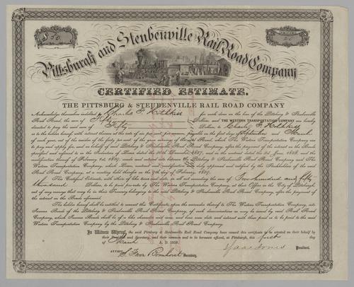 Pittsburg and Steubenville Rail Road Company Stock Certificate