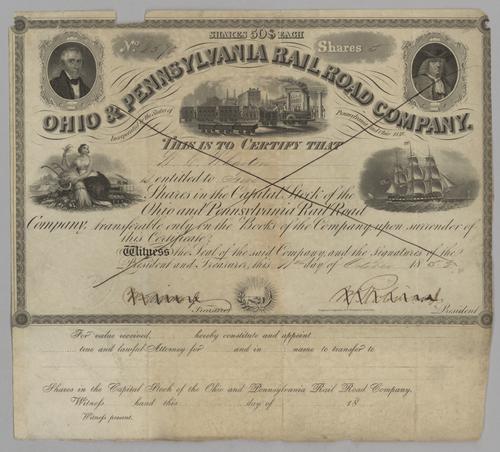 Ohio & Pennsylvania R.R. Co. Stock Certificate