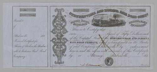 Steubenville and Indiana Railroad Company Stock Certificate