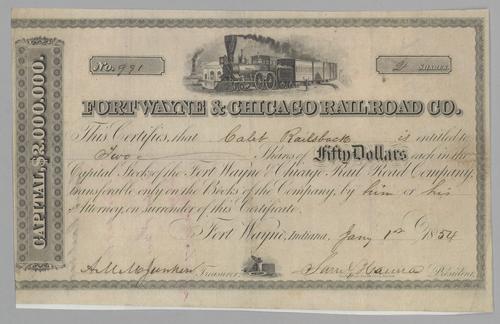Fort Wayne & Chicago Railroad Co. Stock Certificate
