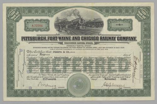 Pittsburgh, Fort Wayne and Chicago Railroad Co. Stock Certificate