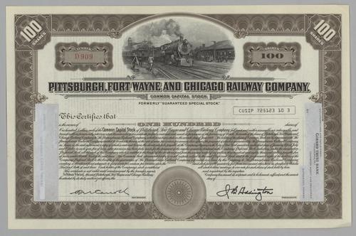 Pittsburgh, Fort Wayne and Chicago Railroad Co. Stock Certificate