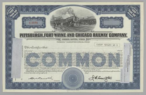 Pittsburgh, Fort Wayne and Chicago Railroad Co. Stock Certificate