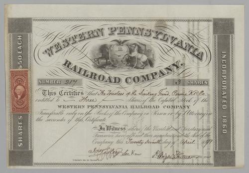 Western Pennsylvania Railroad Company Stock Certificate