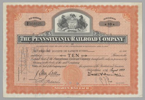Pennsylvania Railroad Stock Certificate