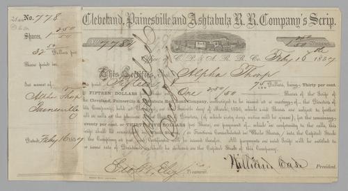 Cleveland, Painesville and Ashtabula R. R. Co. Stock Certificate
