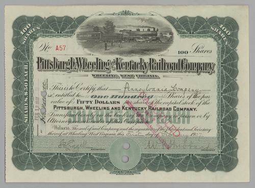 Pittsburgh, Wheeling and Kentucky Railway Co. Stock Certificate