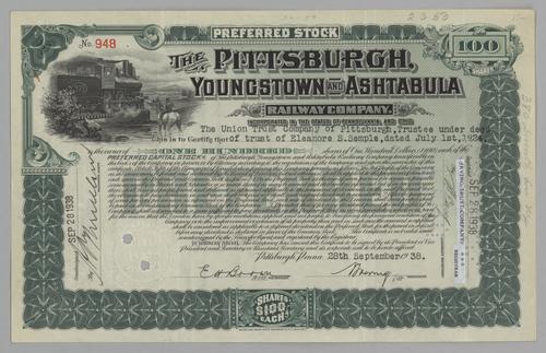 Pittsburgh, Youngstown and Ashtabula Railway Co. Stock Certificate