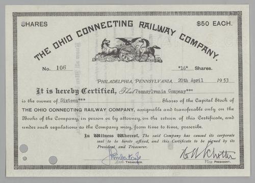 Ohio Connecting Railway Co. Stock Certificate