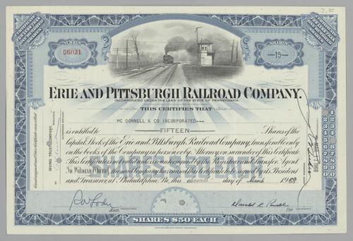 Erie and Pittsburgh Railroad Company Stock Certificate