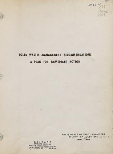 Solid Wastes Management Recommendations, A plan for immediate action