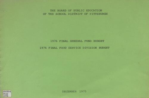 Budget, Final 1976: 1976 Final General Fund Budget; 1976 Final Food Service Division Budget