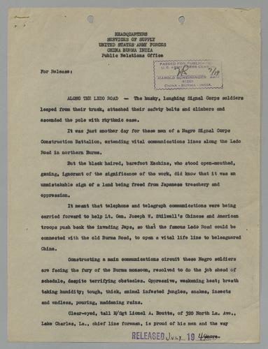 Draft of "Along the Ledo Road"