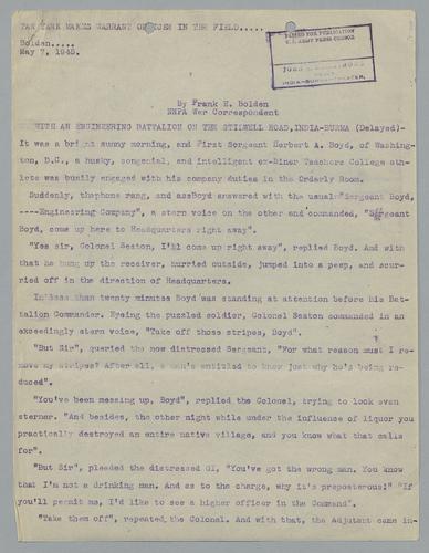 Draft of "Tan Yank Makes Warrant Officer in the Field"