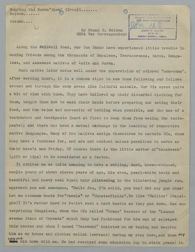 Draft of "Touring the Burma 'Spam' Circuit" Column