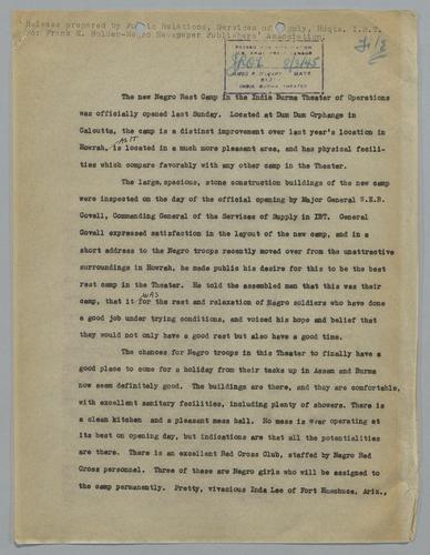 Draft of "New Negro Rest Camp in the India Burma Theater"