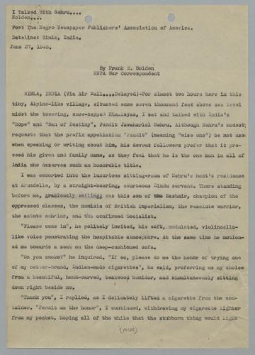 Draft of "I Talked with Nehru"