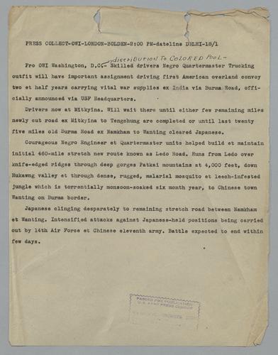 Press Collect Submissions to Office of War Information in London