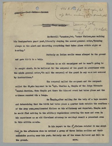 Draft of "Roundup Staff Article" (Fort Meade, Colorado)