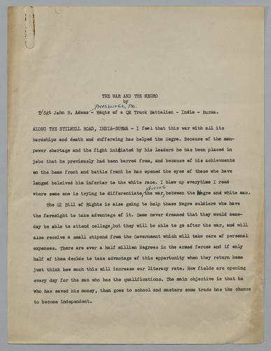 Draft of "The War and the Negro"