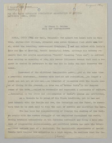 "I Talked with Nehru" (Original Story)