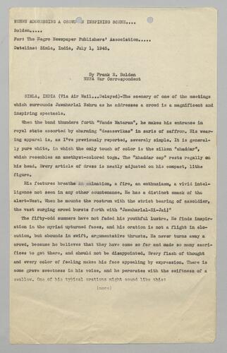 "Nehru Addressing a Crowd an Inspiring Scene"