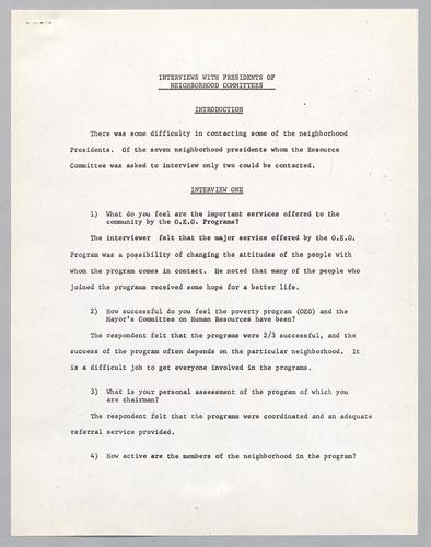 Interviews with Presidents of Neighborhood Committees