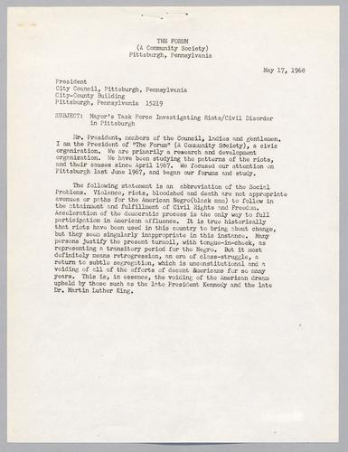 Statement by the President of The Forum to City Council