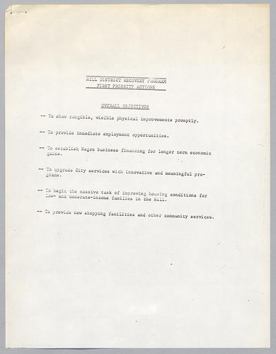 Hill District Recovery Program-First Priority Actions