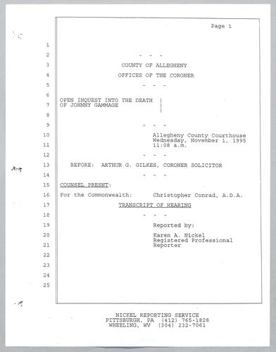 Coroner's Open Inquest into the death of Jonny Gammage, Testimony on November 1, 1995